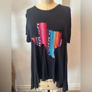Judith March Black Tee with Colorful Texas Patch